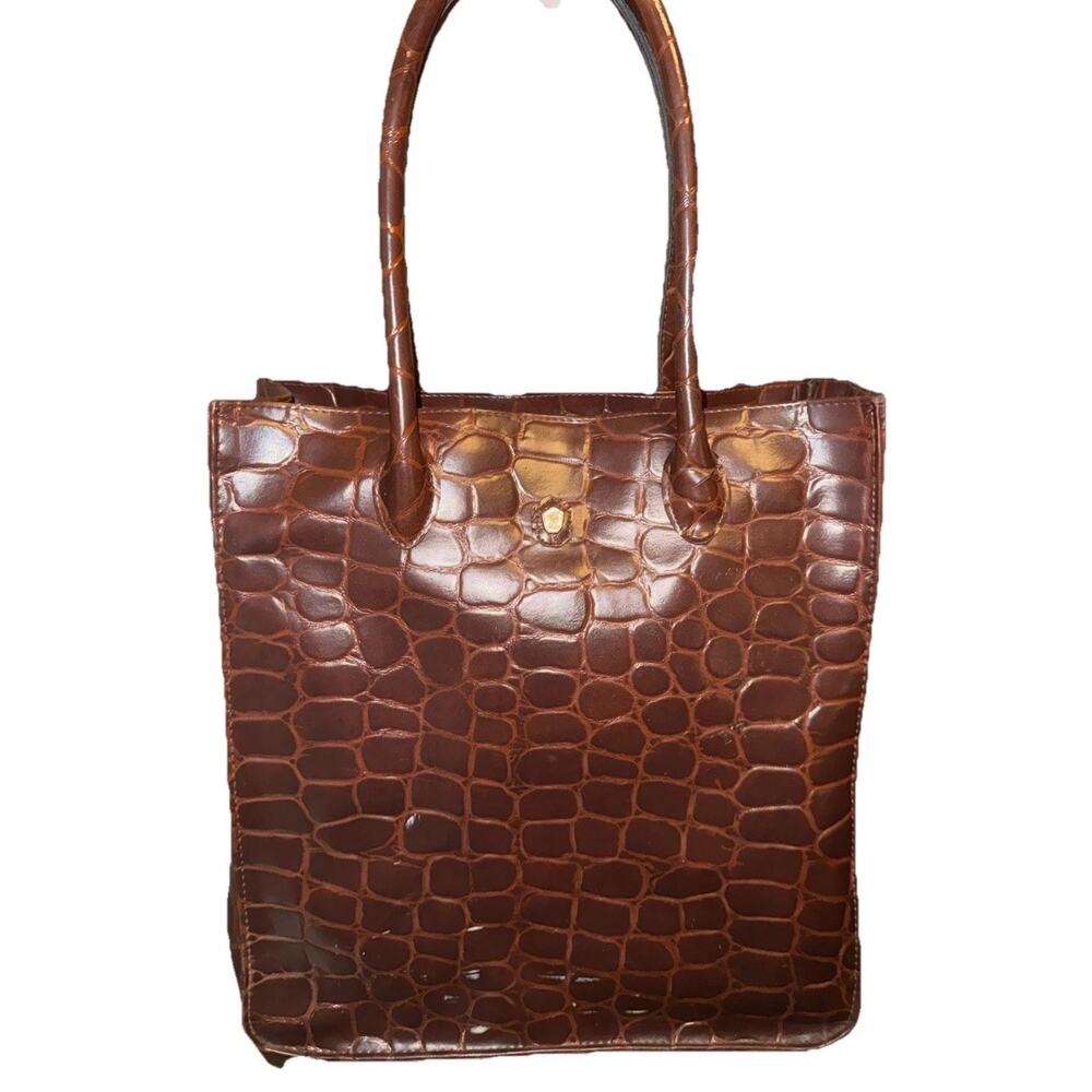 Ralph Lauren Safari Faux Crocodile Embossed Brown Tote Travel